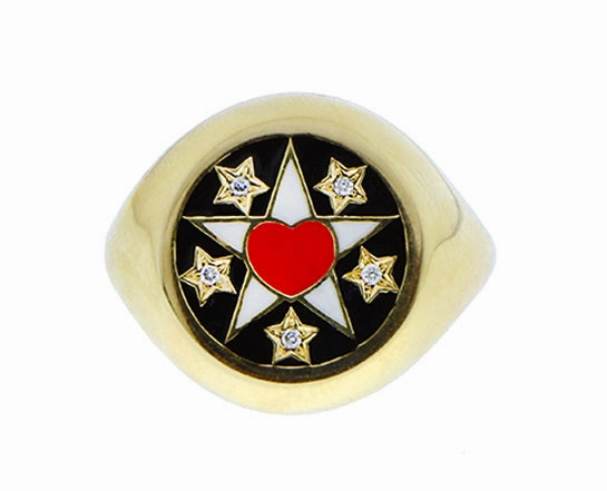 Yellow gold diamond and enamel Ring