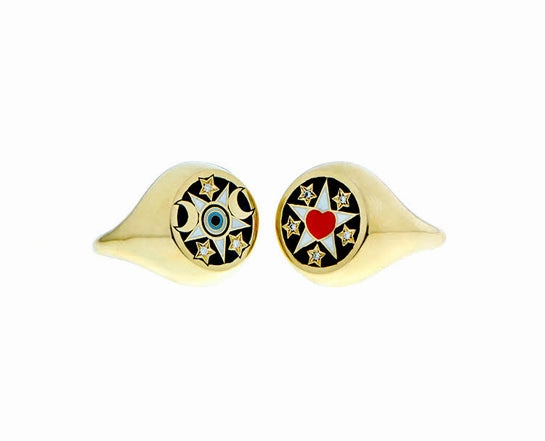 Yellow gold diamond and enamel Ring