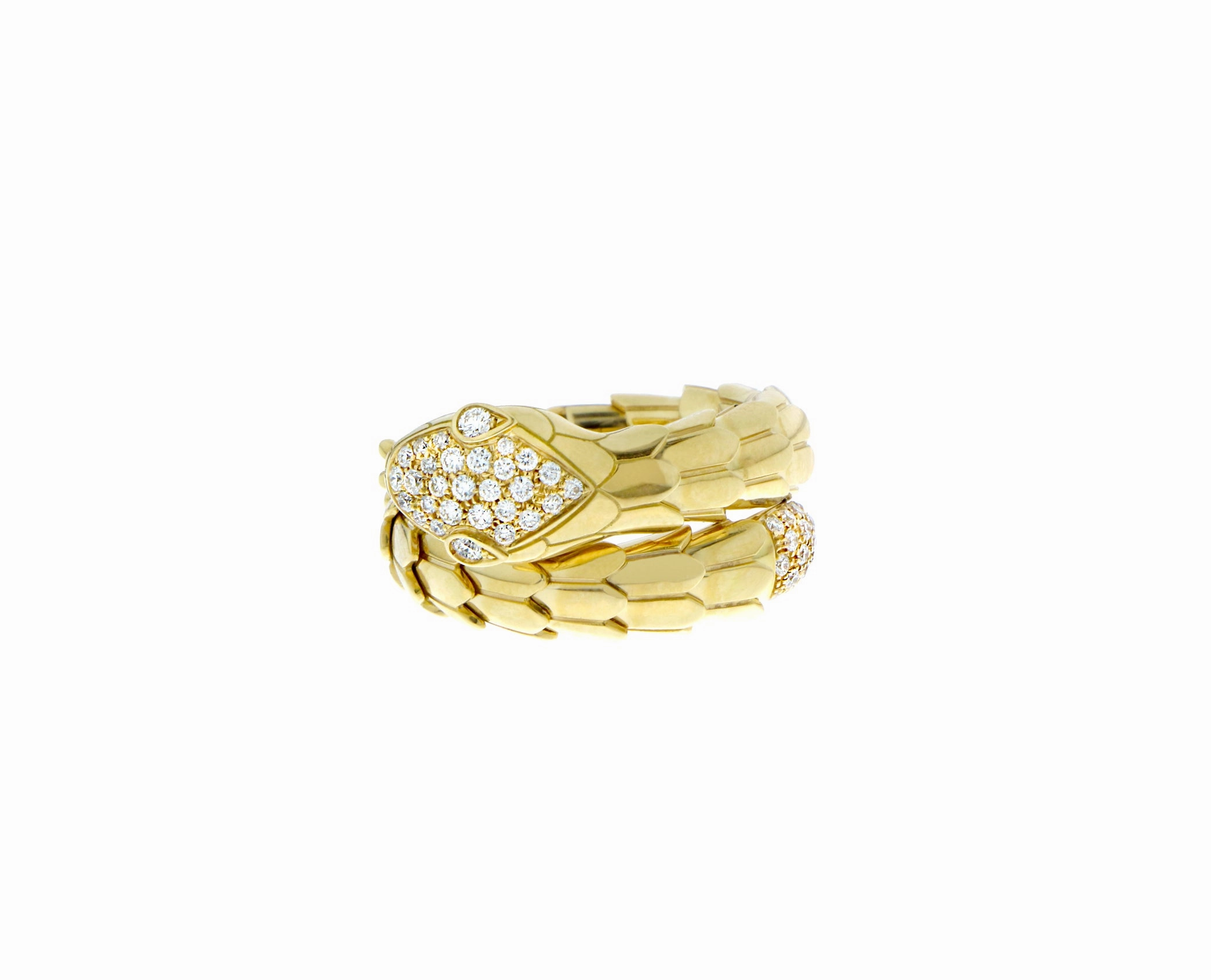 Yellow gold diamond snake ring