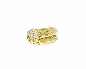 Yellow gold diamond snake ring