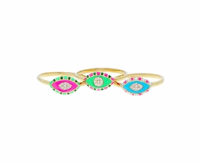 Yellow gold eye ring with enamel and diamonds