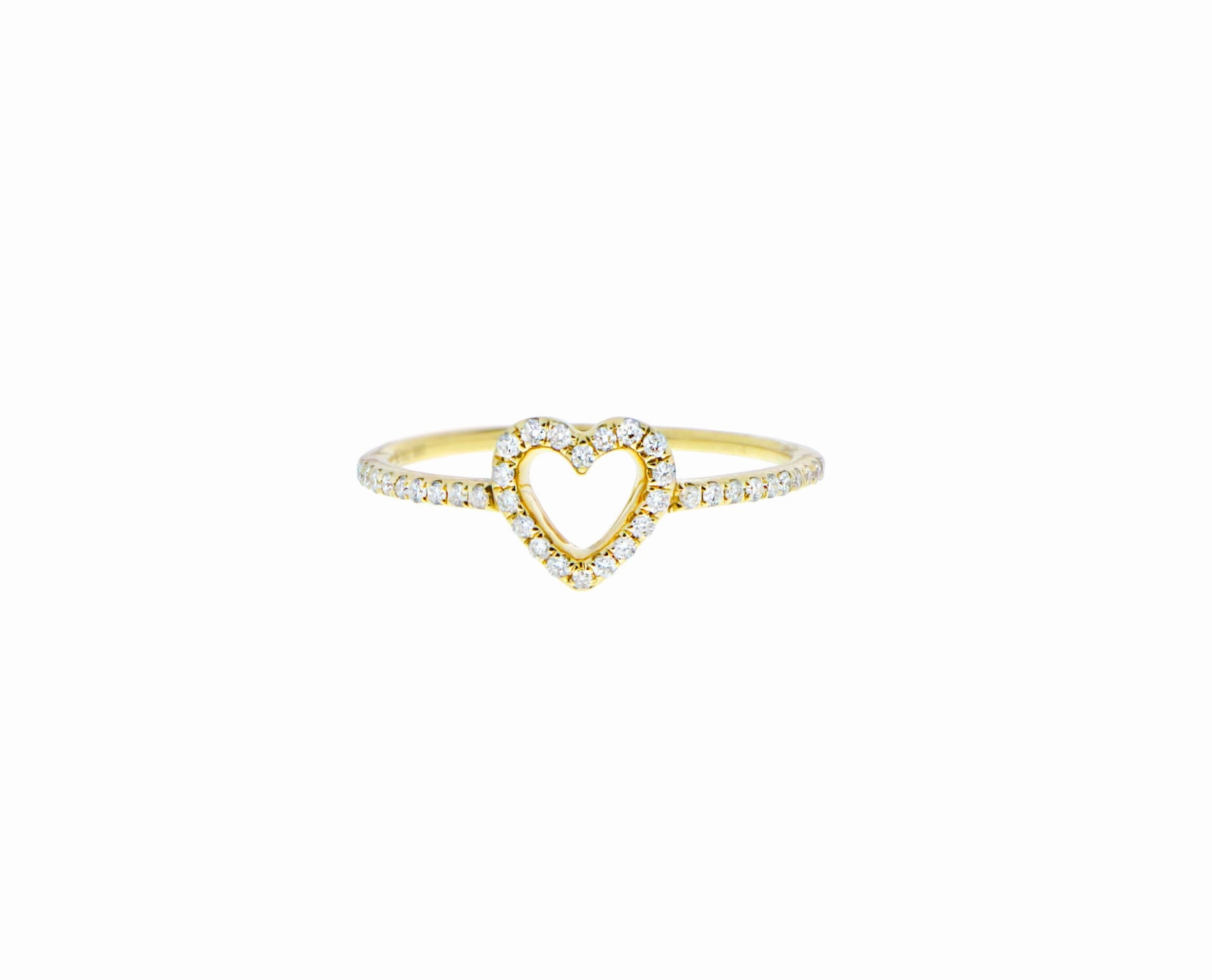 Yellow gold heart ring with diamonds