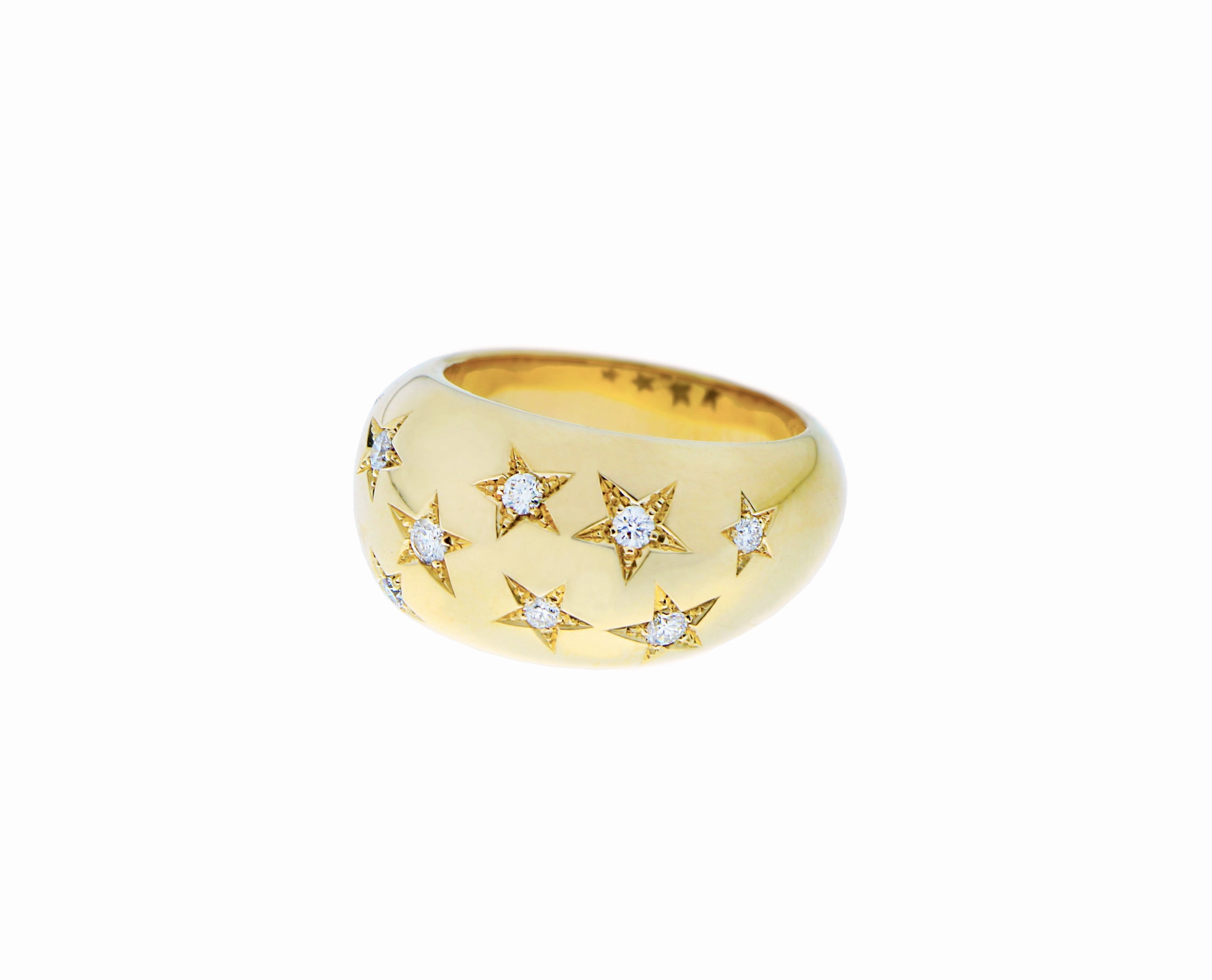 Yellow gold ring with 10 diamond stars