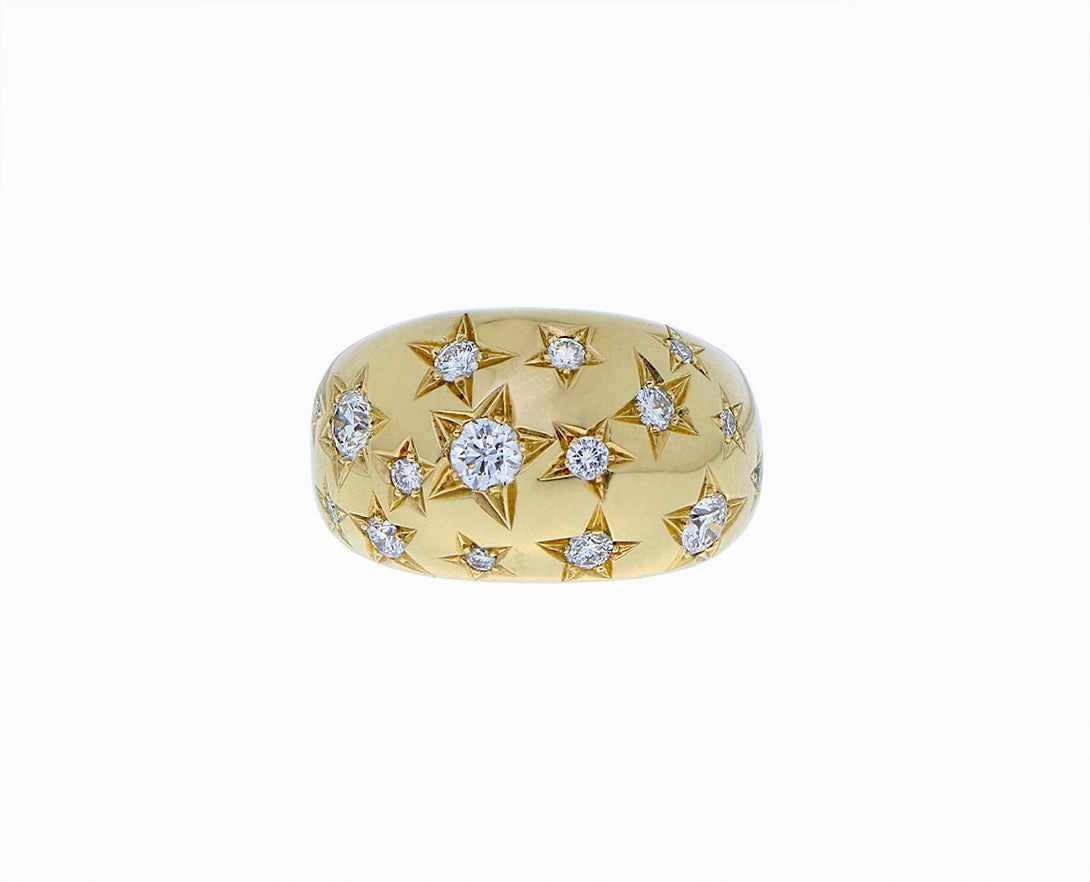 Yellow gold ring with 10 diamond stars