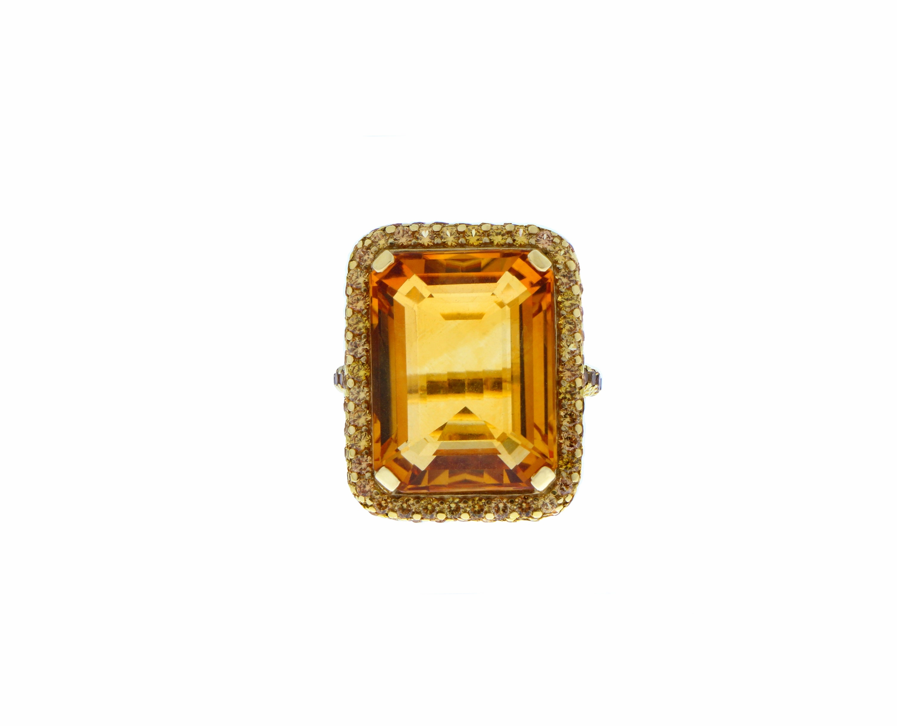 Yellow gold ring with a citrine and yellow sapphire