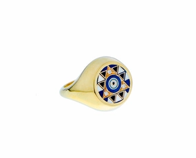 Yellow gold ring with diamonds and enamel