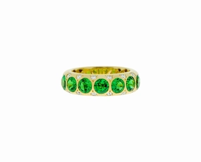 Yellow gold ring with diamonds and tsavorite