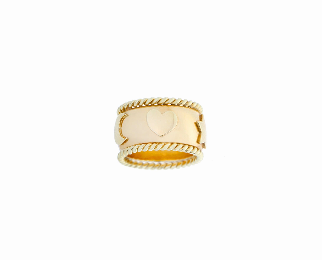 Yellow gold ring with heart moon and star symbols