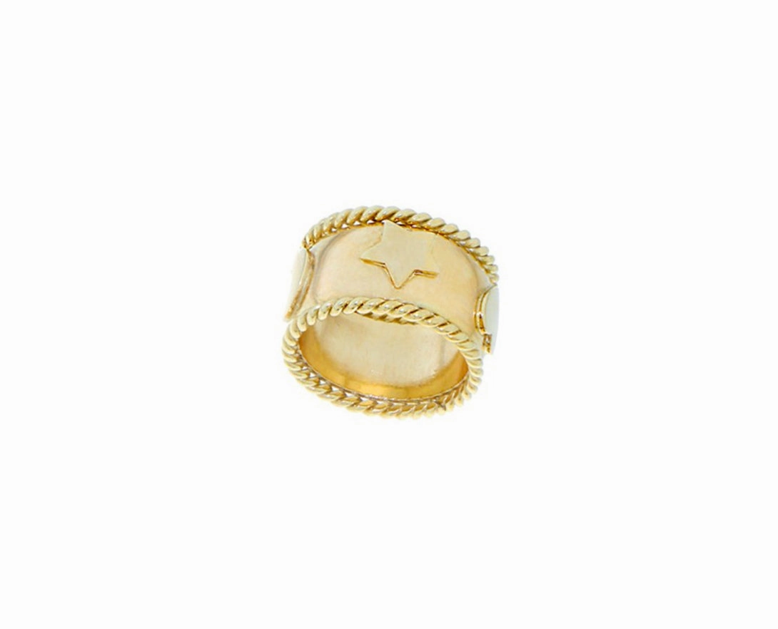 Yellow gold ring with heart moon and star symbols