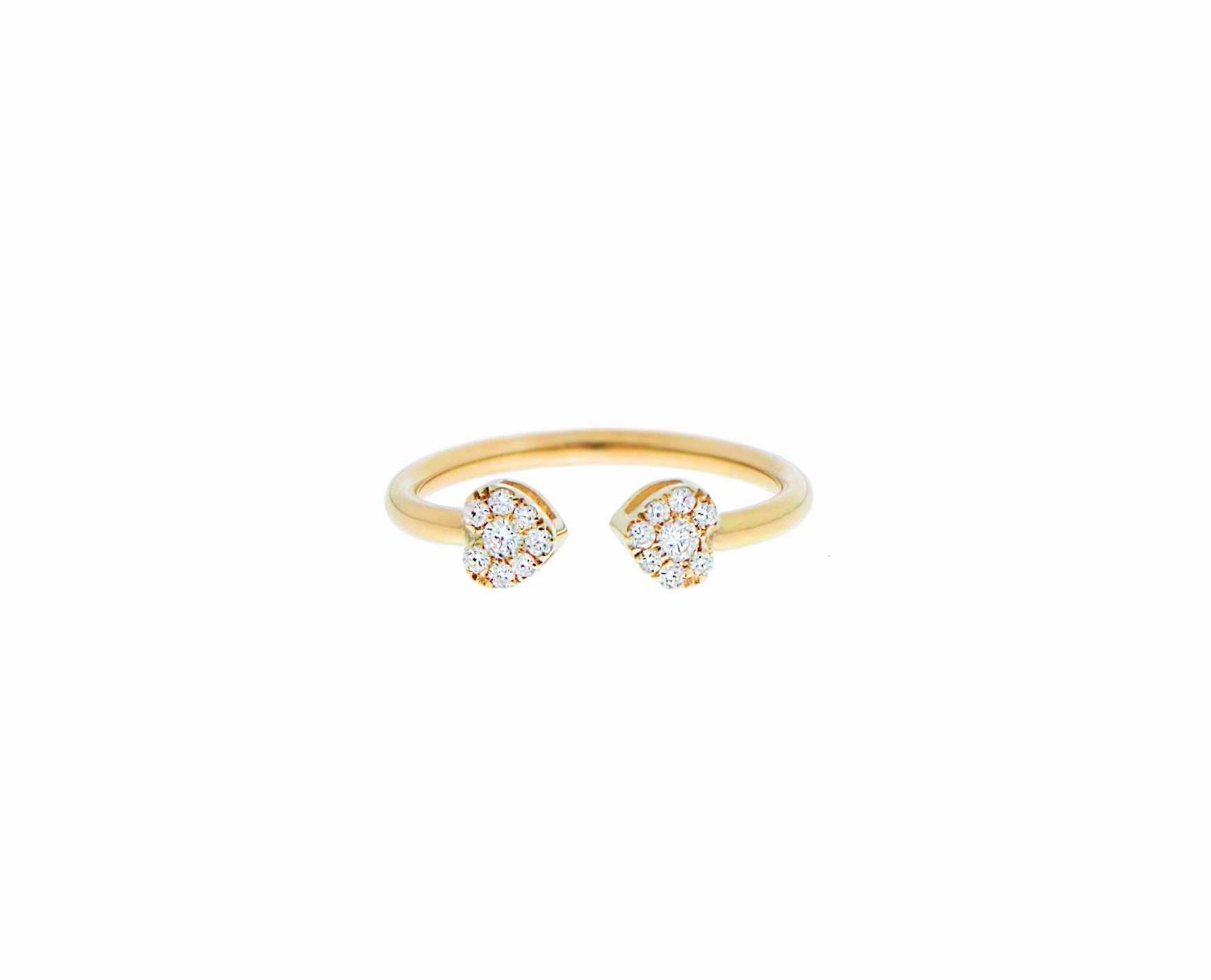 Yellow gold ring with two diamond hearts