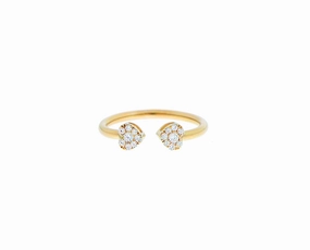 Yellow gold ring with two diamond hearts