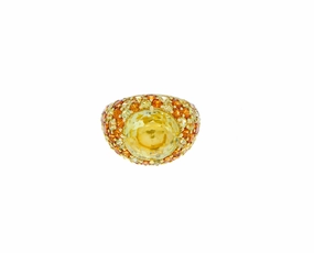 Yellow gold ring with yellow sapphire, spessartite garnets
