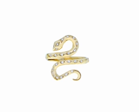 Yellow gold snake ring with diamonds