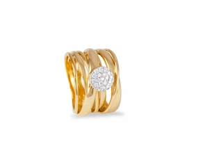 Yellow gold spaghetti ring with diamond circle