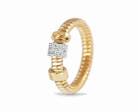 Yellow gold tubo ring with a flexible diamond element