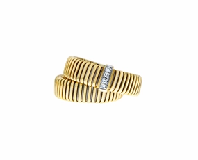 Yellow gold tubo ring with an diamond element