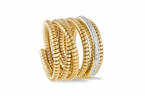 Yellow gold tubogas ring with diamonds