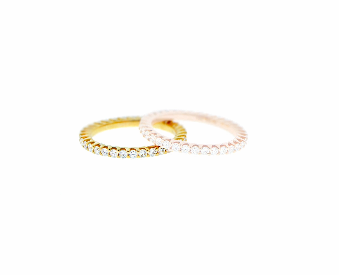 Yellow or rose gold diamond alliance ring