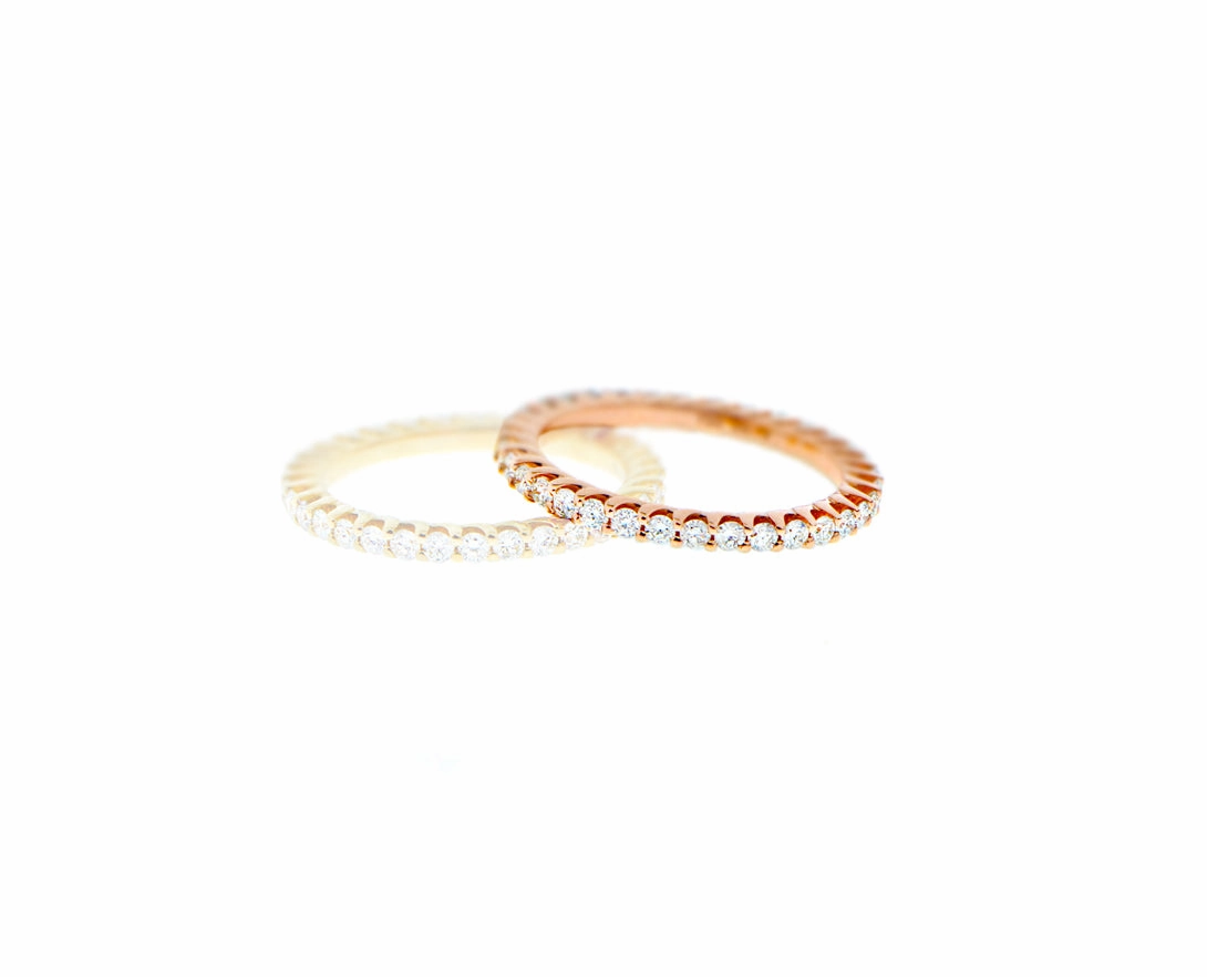 Yellow or rose gold diamond alliance ring