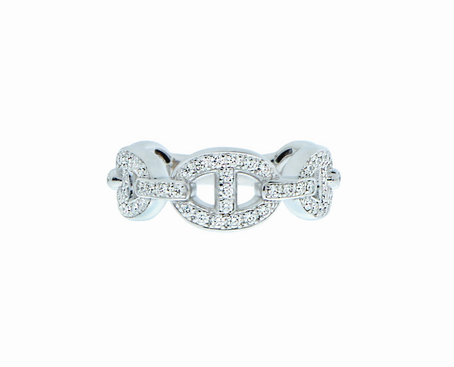 Yellow or white gold chain ring with diamonds