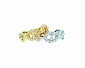 Yellow or white gold chain ring with diamonds