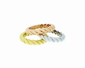 Yellow, rose and white gold twisted rings